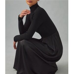 NWT Anthropologie THE THEA HIGH-NECK MOCKABLE MAXI DRESS XL BLACK